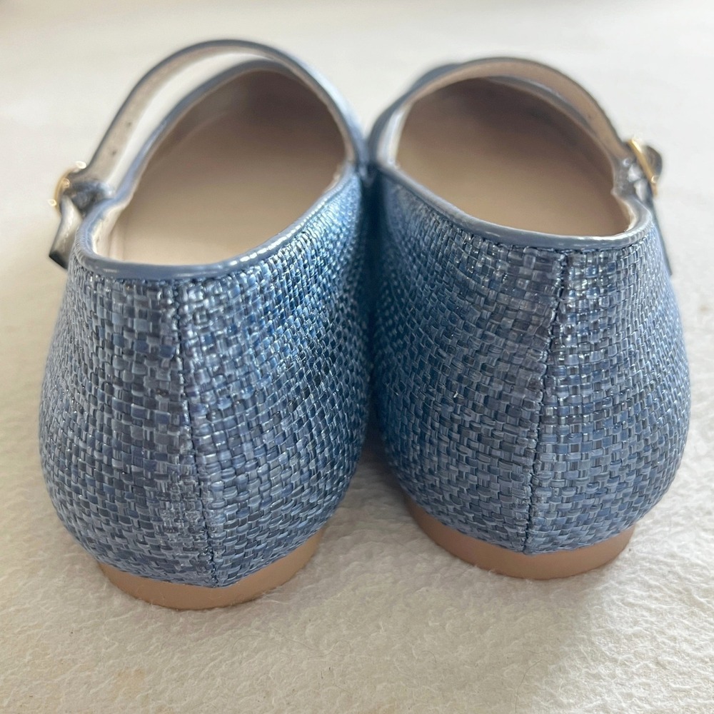 Lands End Mary Jane Flats Women 6.5 Blue Woven Textured Buckle Strap Shoes - Picture 2 of 12